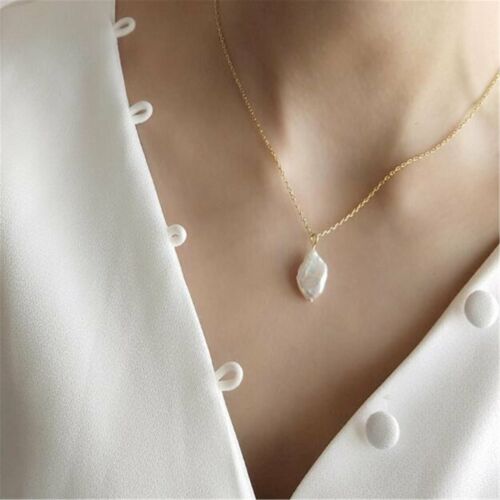 15-19mm White Baroque Pearl Pendant 18 inches Necklace handmade charm