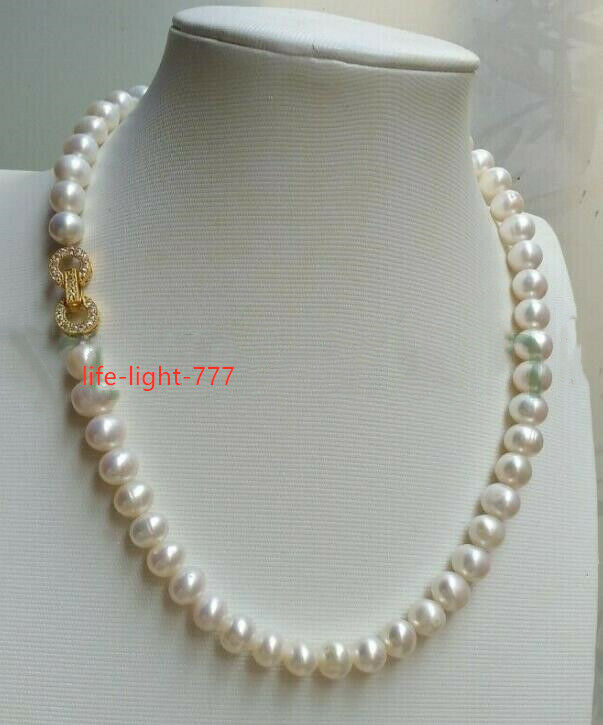 stunning 18" AAAA 8-9MM REAL NATURAL WHITE AKOYA PEARL NECKLACE 14K GOLD CLASP